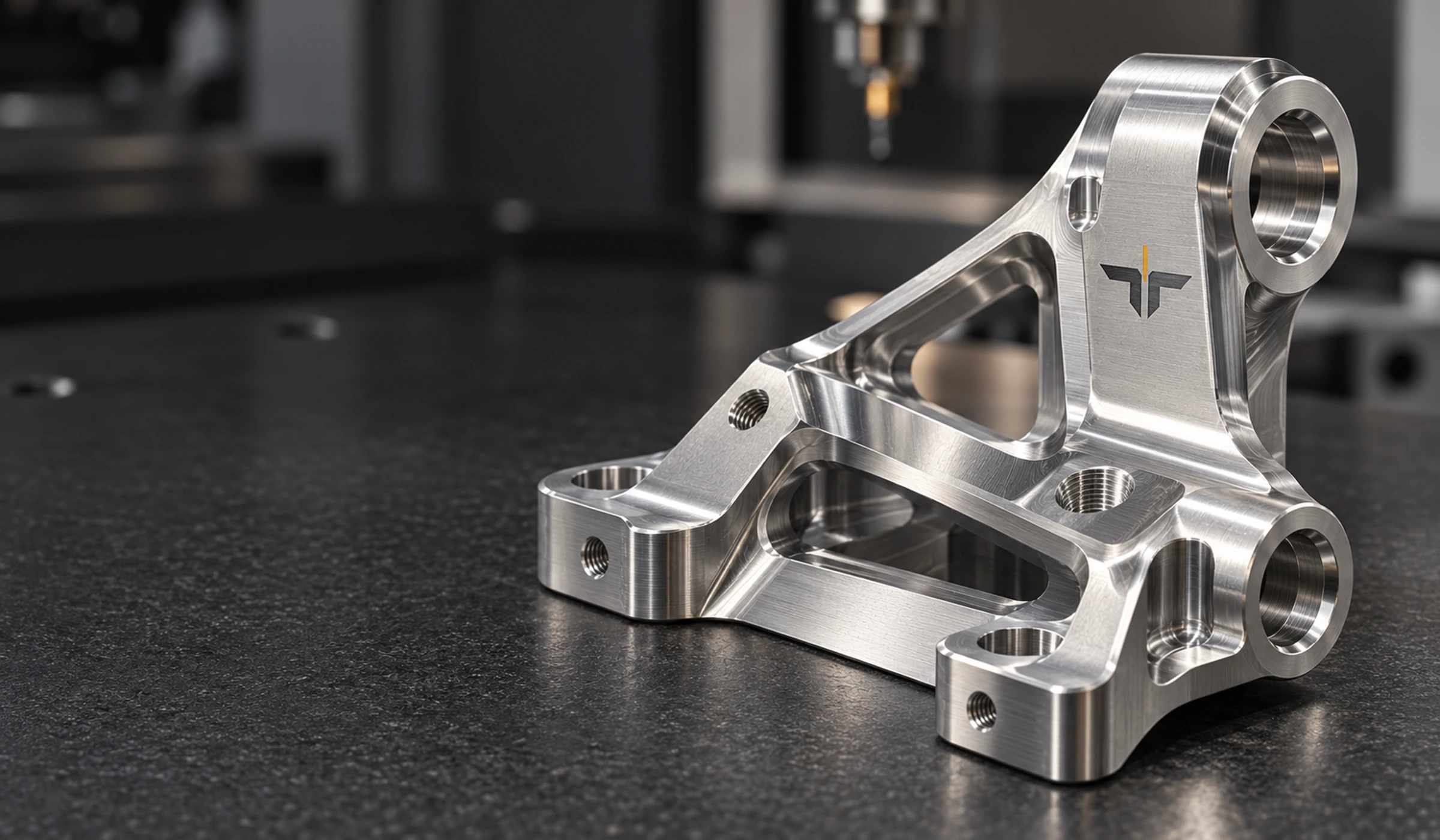 CNC-milled aerospace bracket engraved with the Tenaxis monogram
